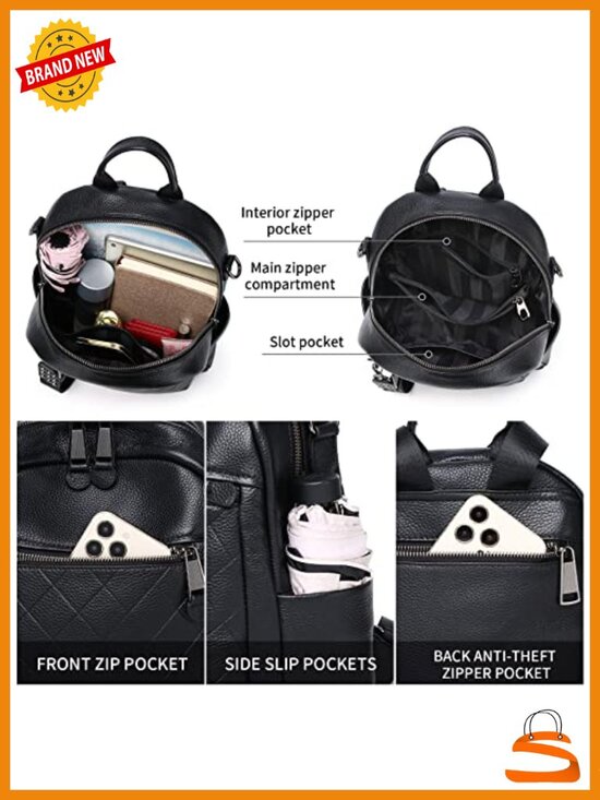 Genuine Leather Backpack Purse for Women, Convertible Shoulder Bag, Quilted main image 4